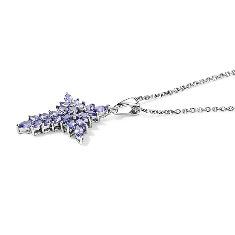 EverTrue Tanzanite 2.40 ctw Pendant in Platinum Bond with Stainless Steel Necklace 20 Inches