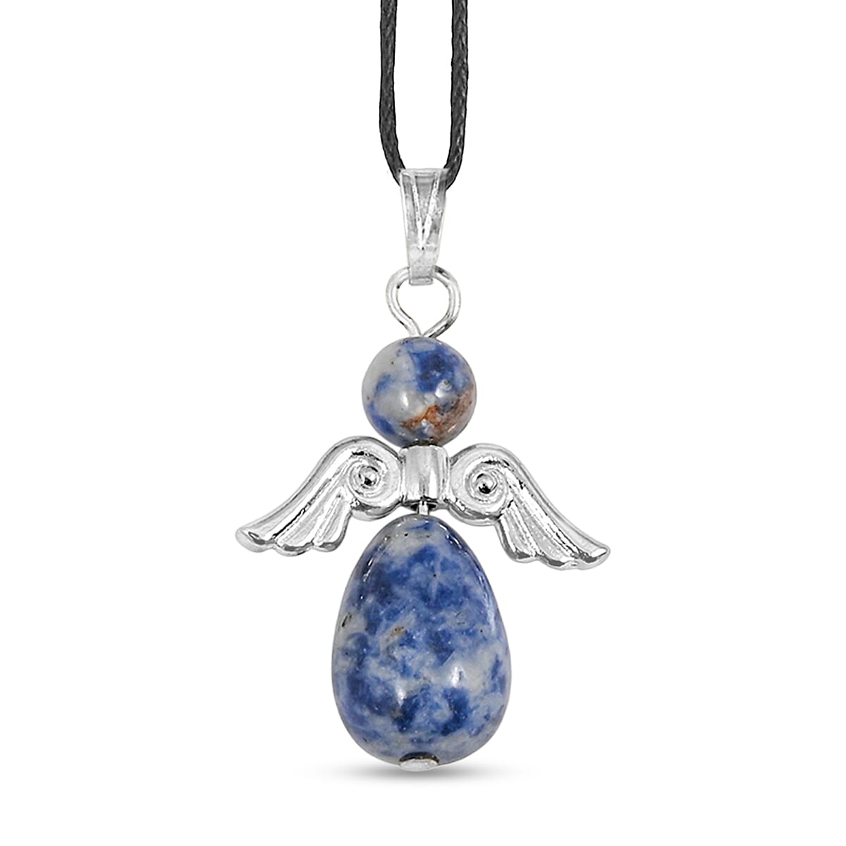 Angel Brazil Sodalite 19.65 ctw Earrings and Pendant Necklace in Silvertone 24 Inches