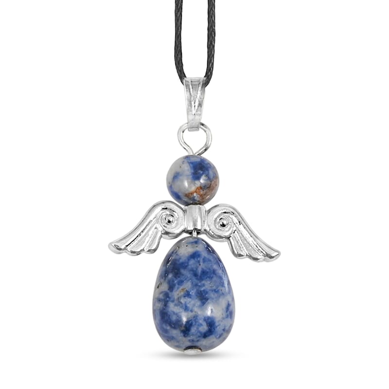 Angel Brazil Sodalite 19.65 ctw Earrings and Pendant Necklace in Silvertone 24 Inches