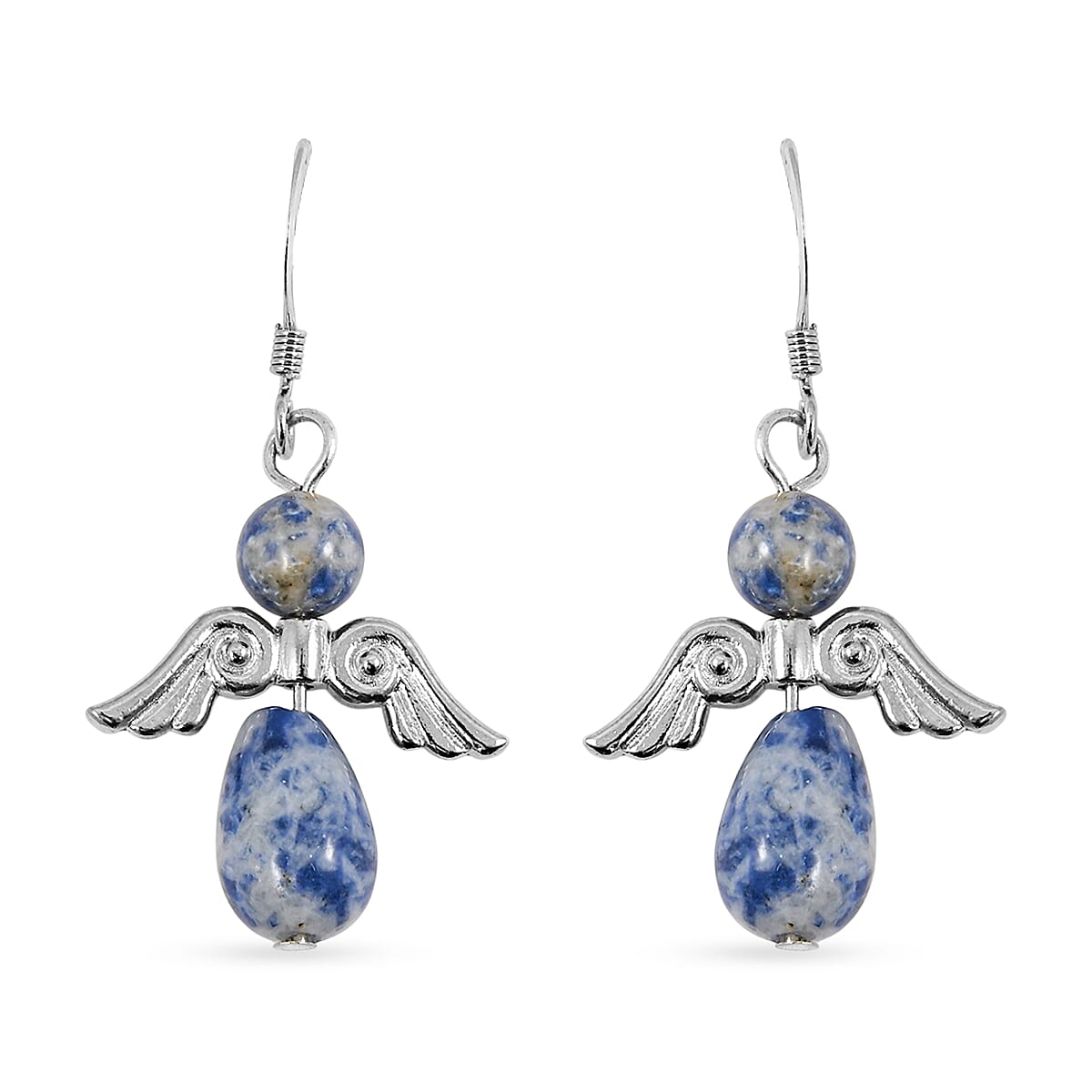 Angel Brazil Sodalite 19.65 ctw Earrings and Pendant Necklace in Silvertone 24 Inches
