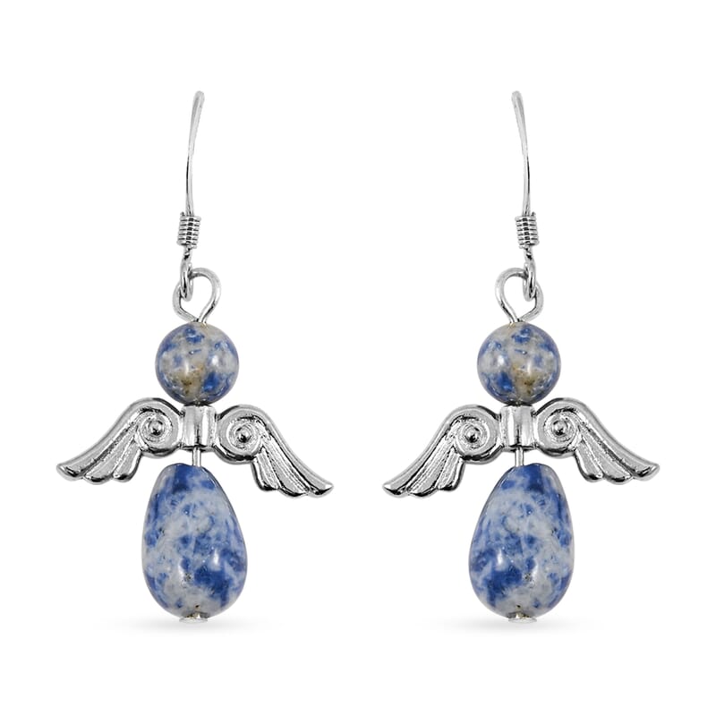 Angel Brazil Sodalite 19.65 ctw Earrings and Pendant Necklace in Silvertone 24 Inches