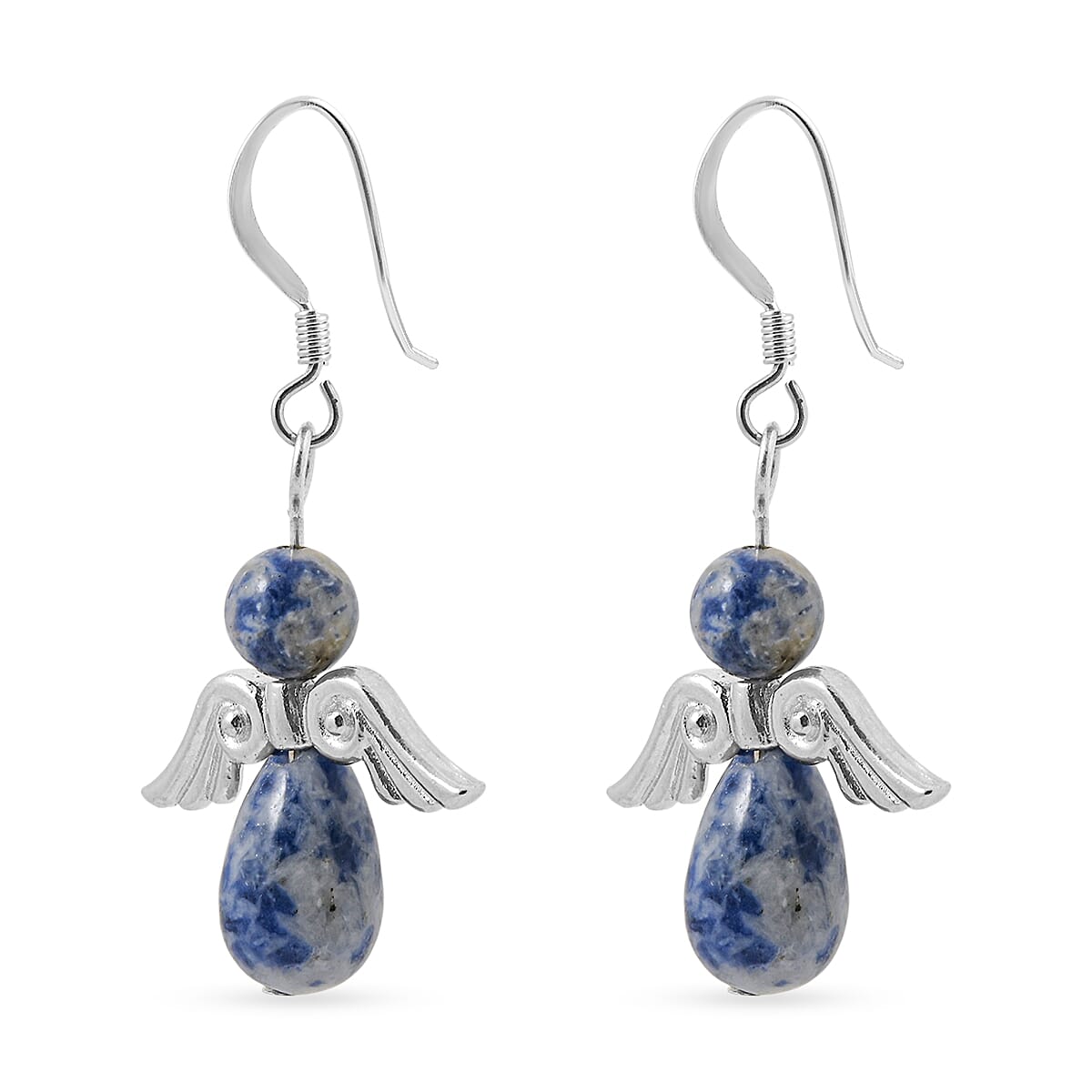 Angel Brazil Sodalite 19.65 ctw Earrings and Pendant Necklace in Silvertone 24 Inches