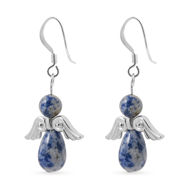 Angel Brazil Sodalite 19.65 ctw Earrings and Pendant Necklace in Silvertone 24 Inches