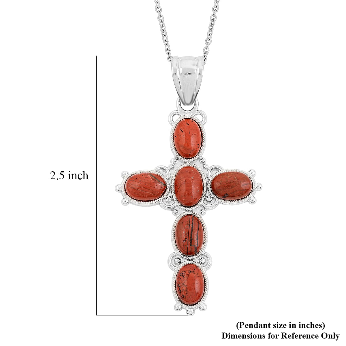 Cross Oval Red Japser 6.00 ctw Pendant in Silvertone with Stainless Steel Necklace 20 Inches image number 5