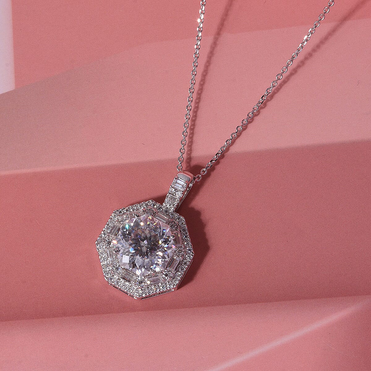 D'Joy Portuguese Cut 161 Facets Moissanite 5.25 ctw Pendant Necklace in Rhodium Over Sterling Silver 18 Inches image number 1