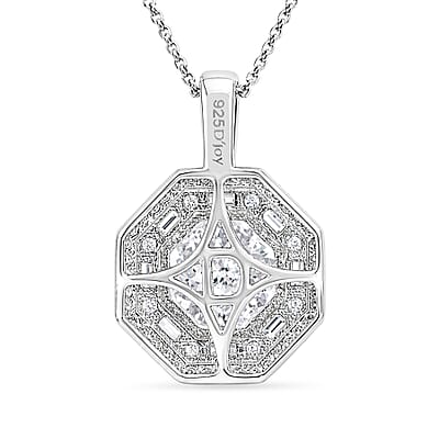 D'Joy 161 Facets Moissanite 5.25 ctw Vintage European Engagement Pendant Necklace in Rhodium Over Sterling Silver 18 Inches