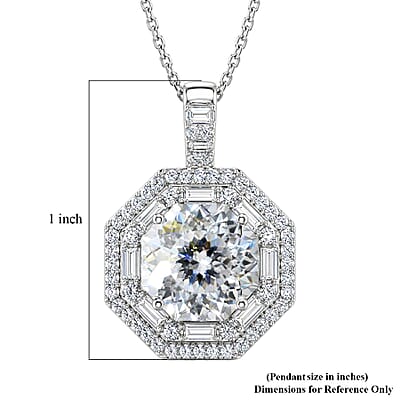 D'Joy 161 Facets Moissanite 5.25 ctw Vintage European Engagement Pendant Necklace in Rhodium Over Sterling Silver 18 Inches