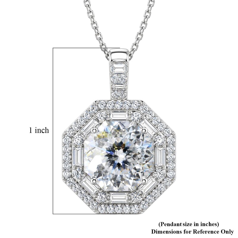 D'Joy 161 Facets Moissanite 5.25 ctw Vintage European Engagement Pendant Necklace in Rhodium Over Sterling Silver 18 Inches