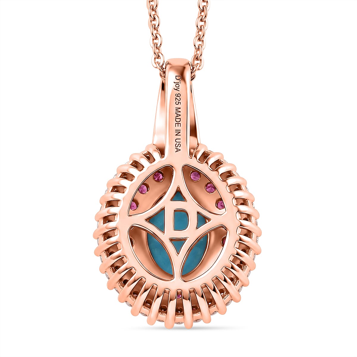 D'Joy Premium Sleeping Beauty Turquoise, Multi Gemstone Pendant Necklace (20 inches) in 18K Vermeil RG Over Sterling Silver 1.50 ctw image number 4
