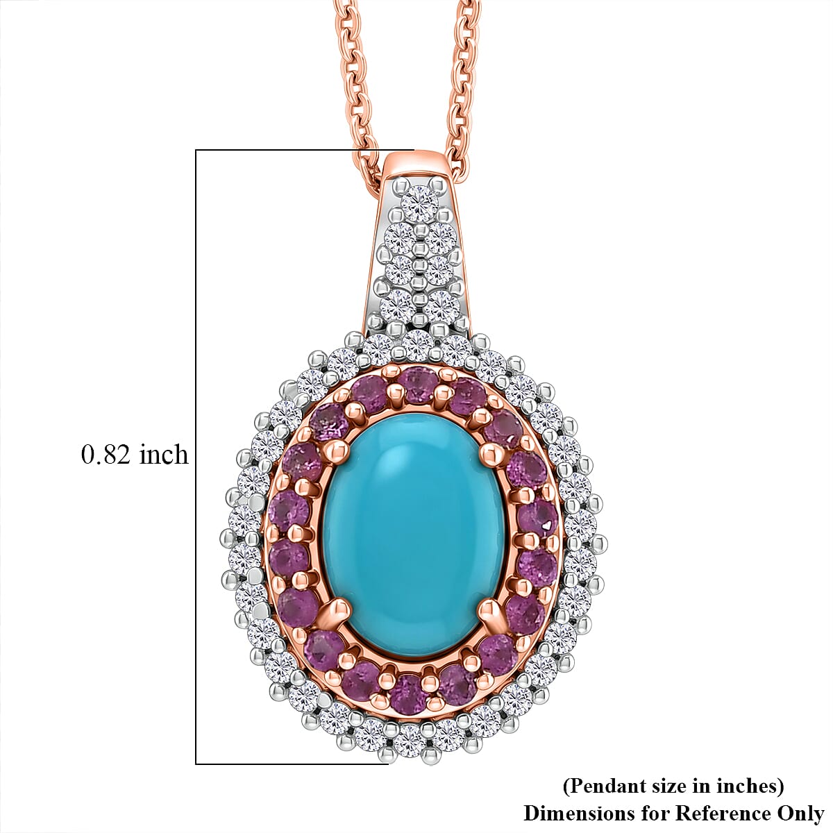 D'Joy Premium Sleeping Beauty Turquoise, Multi Gemstone Pendant Necklace (20 inches) in 18K Vermeil RG Over Sterling Silver 1.50 ctw image number 5