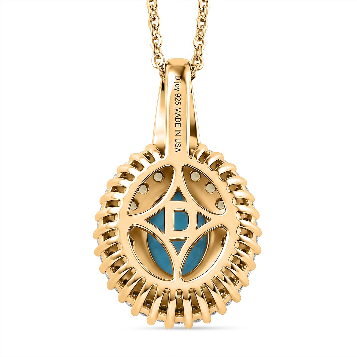 D'Joy Premium Sleeping Beauty Turquoise and Multi Gemstone 1.80 ctw Royal Halo Pendant Necklace in 18K Vermeil Yellow Gold Over Sterling Silver 20 inches