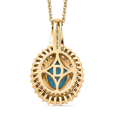 D'Joy Premium Sleeping Beauty Turquoise and Multi Gemstone 1.80 ctw Royal Halo Pendant Necklace in 18K Vermeil Yellow Gold Over Sterling Silver 20 inches