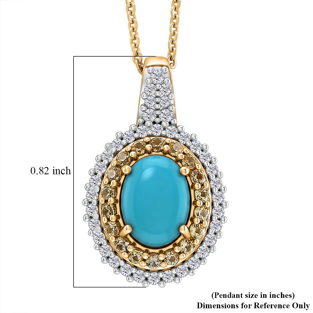 D'Joy Premium Sleeping Beauty Turquoise and Multi Gemstone 1.80 ctw Royal Halo Pendant Necklace in 18K Vermeil Yellow Gold Over Sterling Silver 20 inches