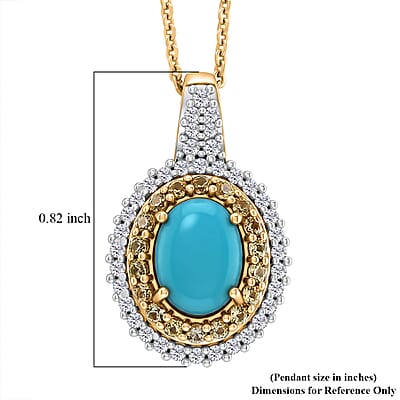 D'Joy Premium Sleeping Beauty Turquoise and Multi Gemstone 1.80 ctw Royal Halo Pendant Necklace in 18K Vermeil Yellow Gold Over Sterling Silver 20 inches