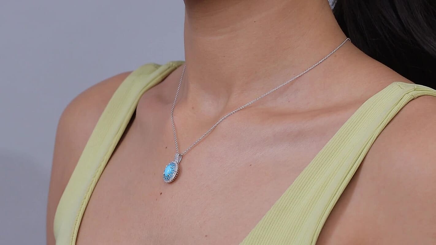D'Joy Premium Sleeping Beauty Turquoise, Multi Gemstone Pendant Necklace (20 inches) in 18K Vermeil RG Over Sterling Silver 1.50 ctw