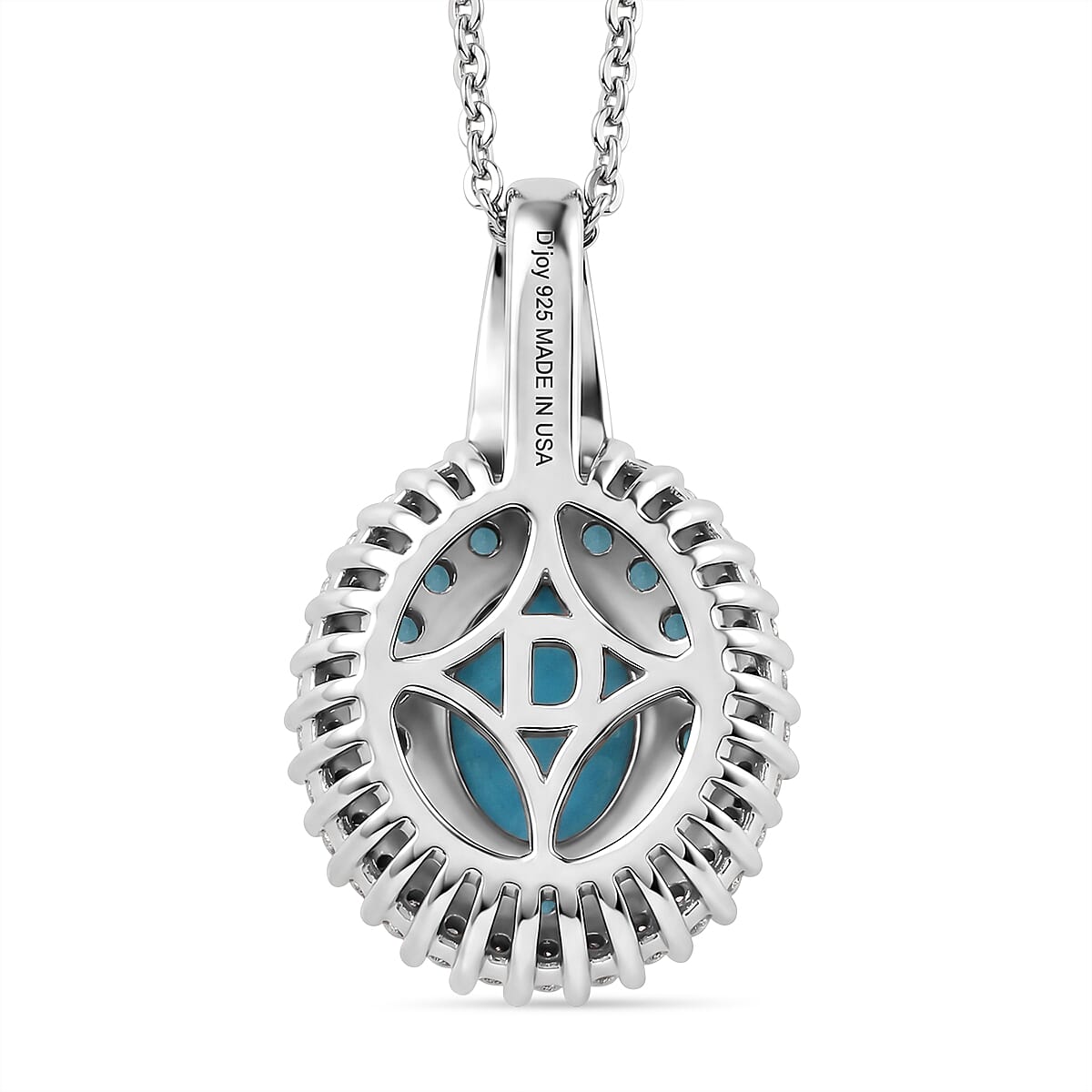D'Joy Premium Sleeping Beauty Turquoise and Multi Gemstone 1.50 ctw Royal Halo Pendant Necklace in Rhodium Over Sterling Silver 20 inches
