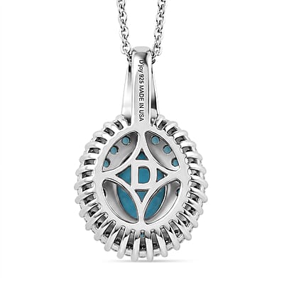 D'Joy Premium Sleeping Beauty Turquoise and Multi Gemstone 1.50 ctw Royal Halo Pendant Necklace in Rhodium Over Sterling Silver 20 inches