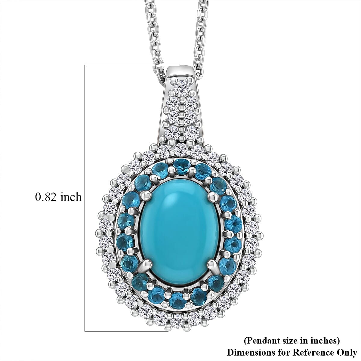 D'Joy Premium Sleeping Beauty Turquoise and Multi Gemstone 1.50 ctw Royal Halo Pendant Necklace in Rhodium Over Sterling Silver 20 inches