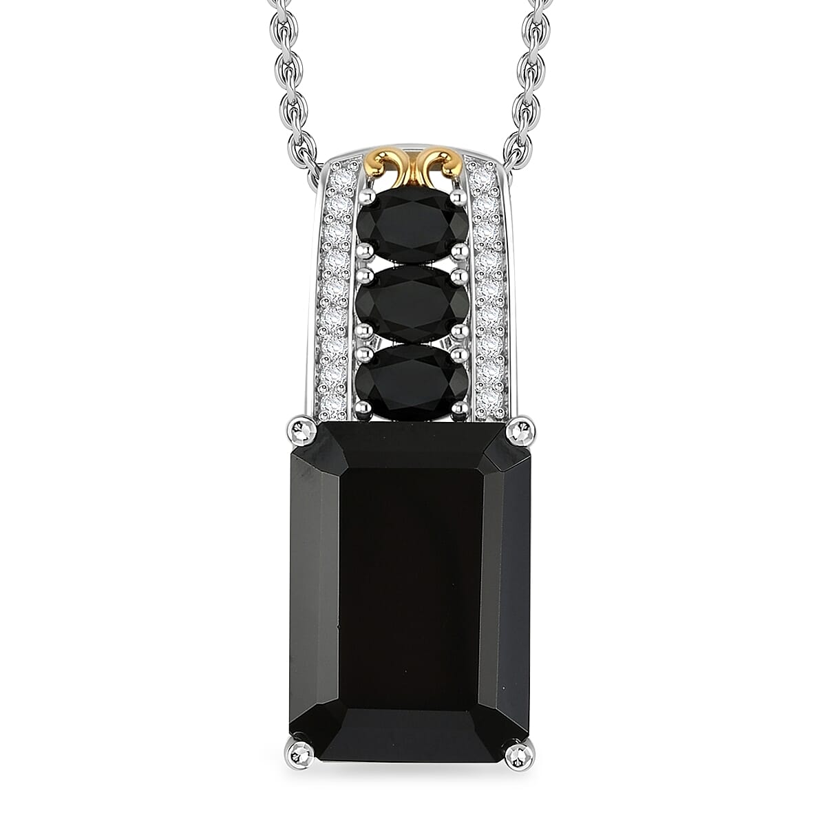 EverTrue Thai Black Spinel and White Zircon 19.35 ctw Dusky Shine Pendant in Platinum Bond with Stainless Steel Necklace (20 Inches)