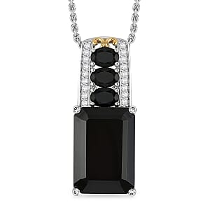 EverTrue Thai Black Spinel and White Zircon 19.35 ctw Dusky Shine Pendant in Platinum Bond with Stainless Steel Necklace (20 Inches)