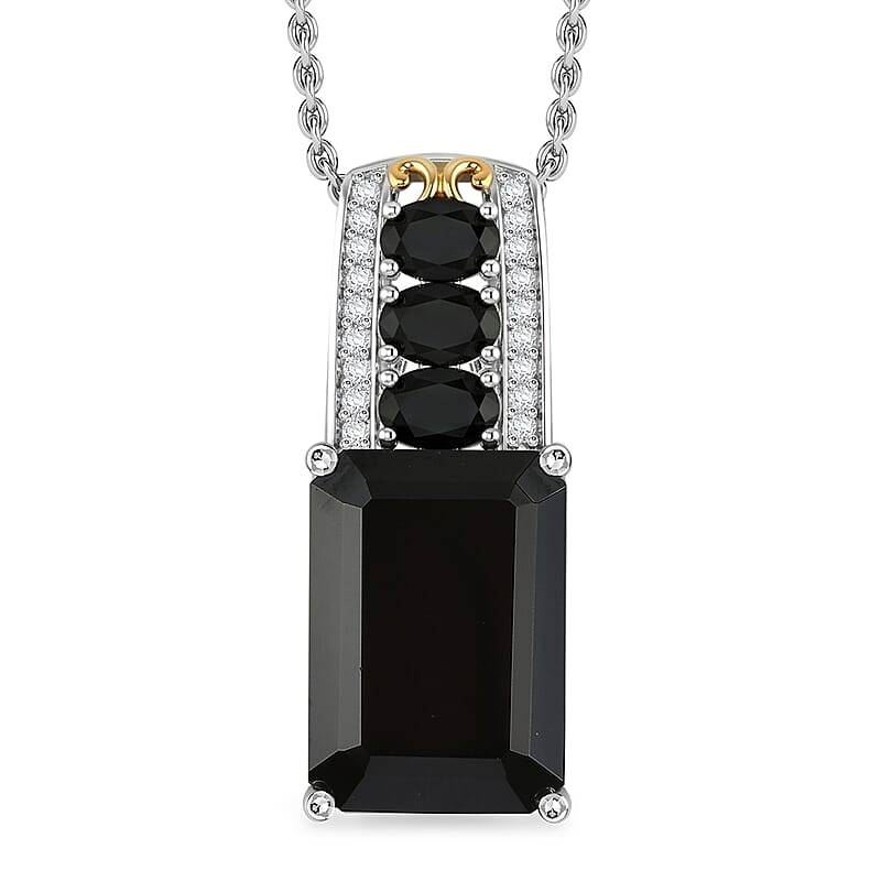 EverTrue Thai Black Spinel and White Zircon 19.35 ctw Dusky Shine Pendant in Platinum Bond with Stainless Steel Necklace (20 Inches)