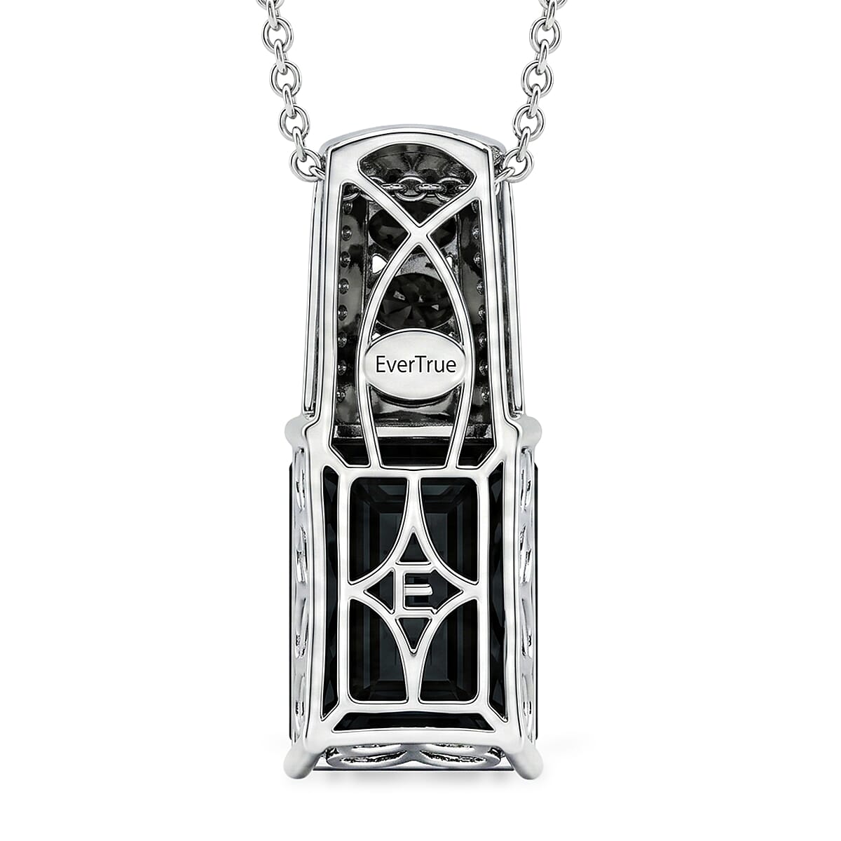 EverTrue Thai Black Spinel and White Zircon 19.35 ctw Dusky Shine Pendant in Platinum Bond with Stainless Steel Necklace (20 Inches)