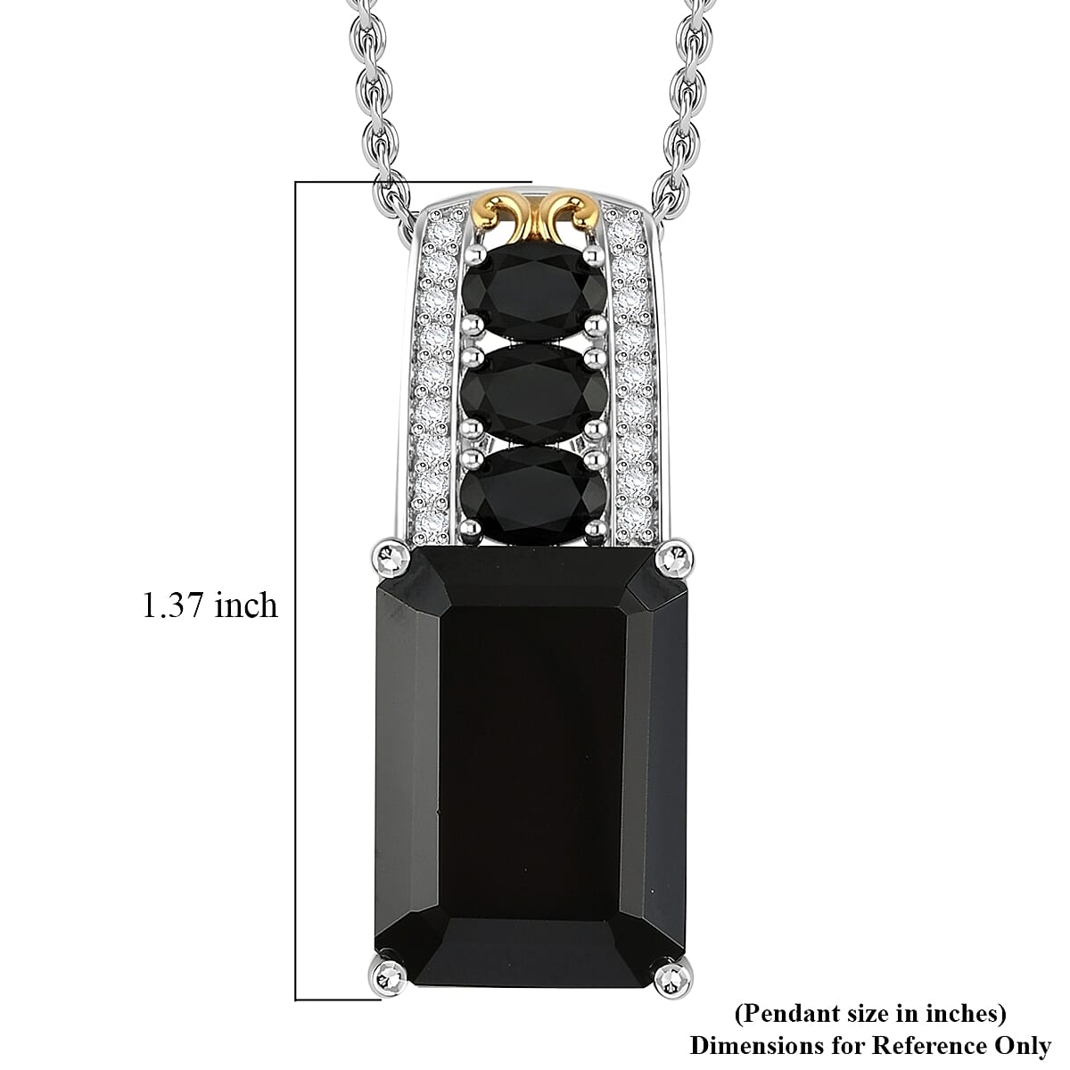 EverTrue Thai Black Spinel and White Zircon 19.35 ctw Dusky Shine Pendant in Platinum Bond with Stainless Steel Necklace (20 Inches)
