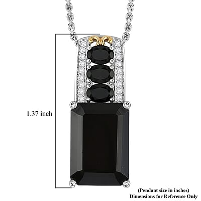 EverTrue Thai Black Spinel and White Zircon 19.35 ctw Dusky Shine Pendant in Platinum Bond with Stainless Steel Necklace (20 Inches)
