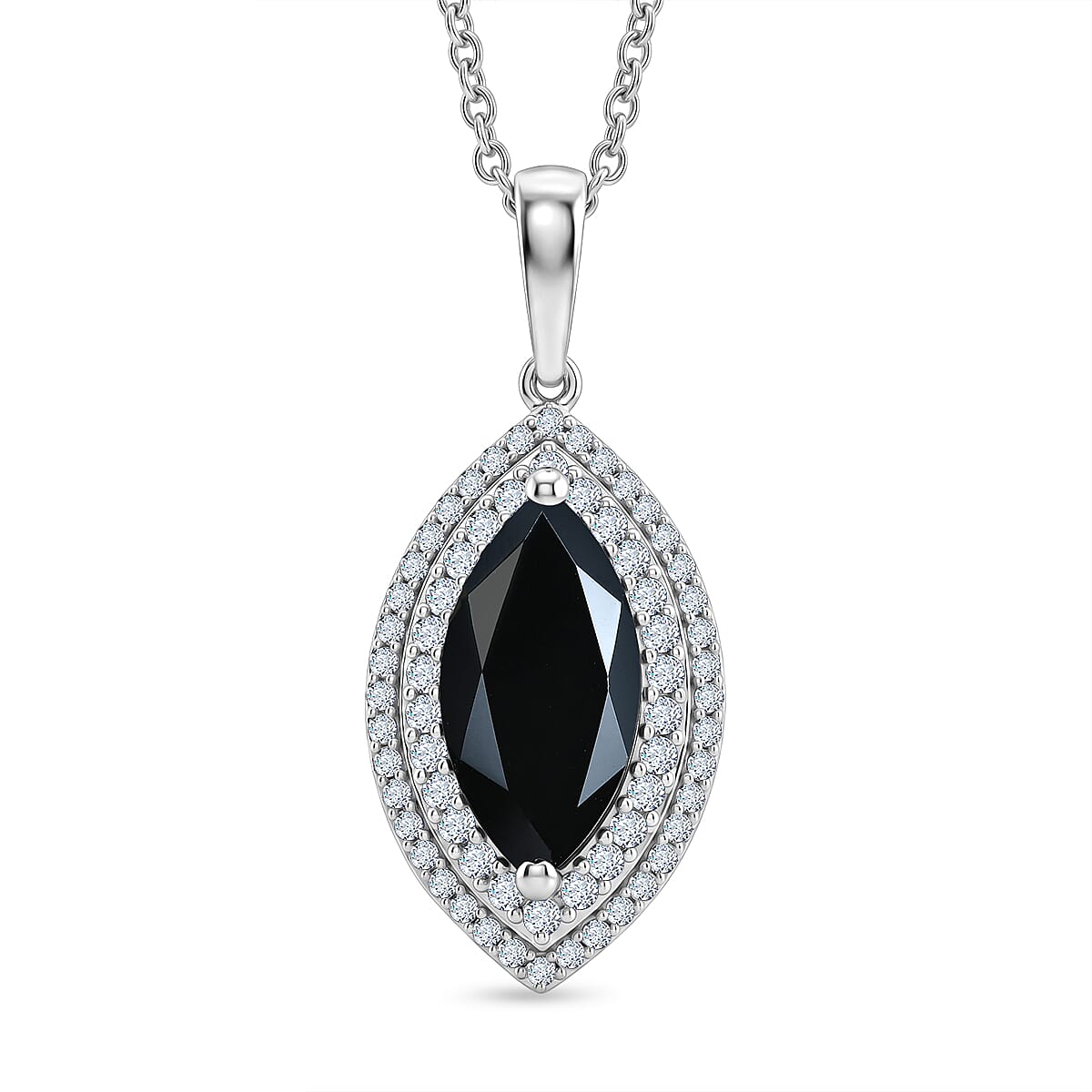 EverTrue Thai Black Spinel and White Zircon 6.00 ctw Eye of Midnight Pendant in Platinum Bond with Stainless Steel Necklace (20 Inches)