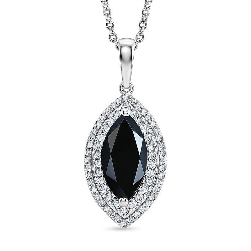 EverTrue Thai Black Spinel and White Zircon 6.00 ctw Eye of Midnight Pendant in Platinum Bond with Stainless Steel Necklace (20 Inches)