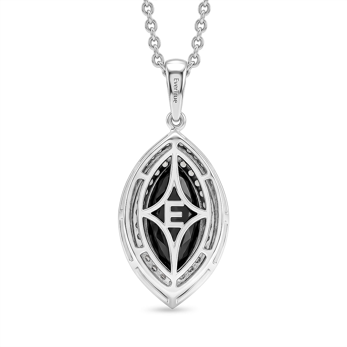 EverTrue Thai Black Spinel and White Zircon 6.00 ctw Eye of Midnight Pendant in Platinum Bond with Stainless Steel Necklace (20 Inches)