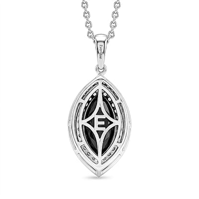 EverTrue Thai Black Spinel and White Zircon 6.00 ctw Eye of Midnight Pendant in Platinum Bond with Stainless Steel Necklace (20 Inches)