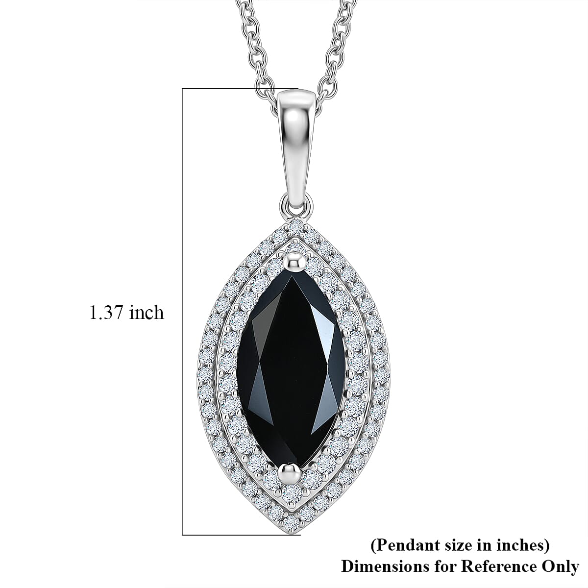 EverTrue Thai Black Spinel and White Zircon 6.00 ctw Eye of Midnight Pendant in Platinum Bond with Stainless Steel Necklace (20 Inches) image number 6