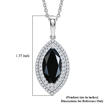 EverTrue Thai Black Spinel and White Zircon 6.00 ctw Eye of Midnight Pendant in Platinum Bond with Stainless Steel Necklace (20 Inches)