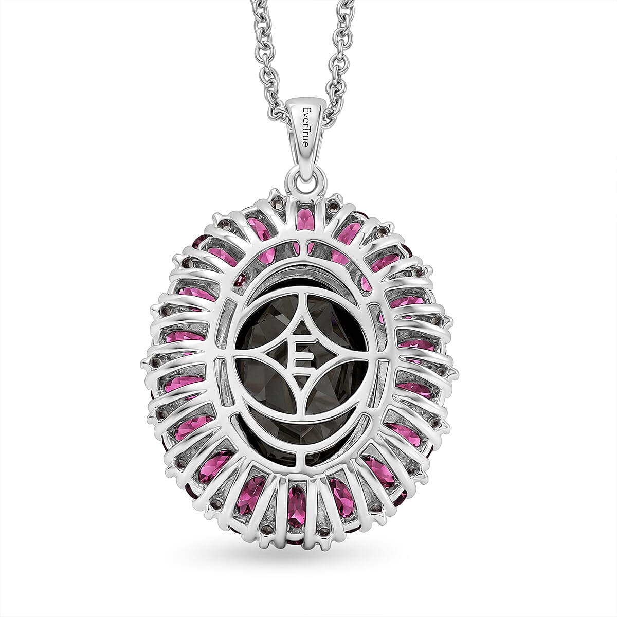 EverTrue Thai Black Spinel and Orissa Rose Garnet 16.65 ctw Eclipse Halo Pendant in Platinum Bond with Stainless Steel Necklace 20 Inches