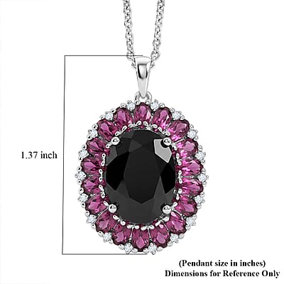 EverTrue Thai Black Spinel and Orissa Rose Garnet 16.65 ctw Eclipse Halo Pendant in Platinum Bond with Stainless Steel Necklace 20 Inches