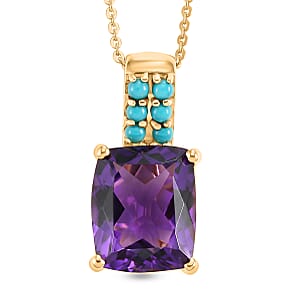 D'Joy Premium Moroccan Amethyst and Sleeping Beauty Turquoise 5.50 ctw Palace Gem Pendant Necklace in 18K Vermeil Yellow Gold Over Sterling Silver (20 Inches)