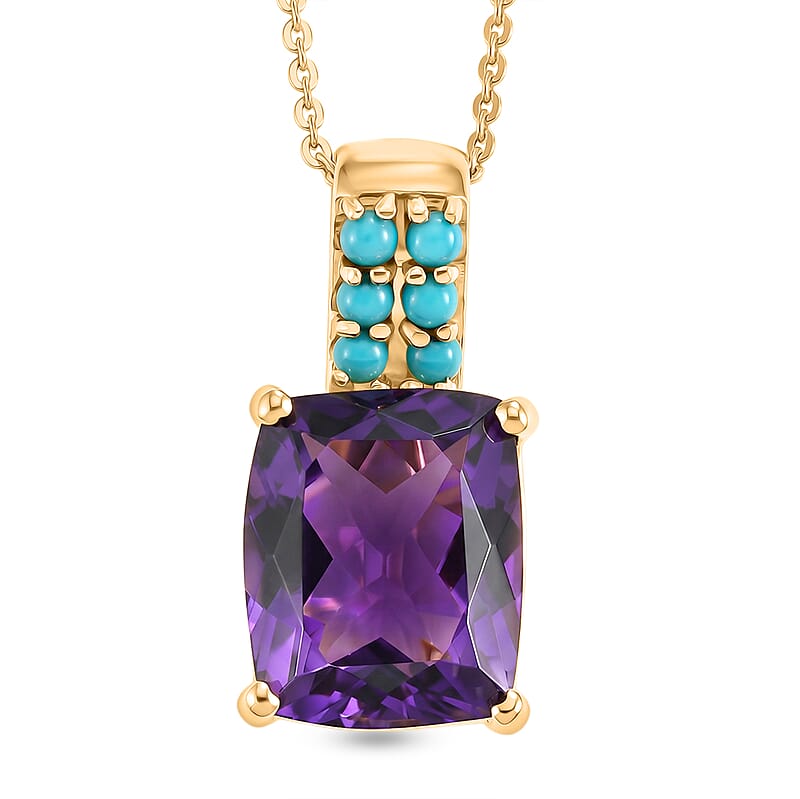 D'Joy Premium Moroccan Amethyst and Sleeping Beauty Turquoise 5.50 ctw Palace Gem Pendant Necklace in 18K Vermeil Yellow Gold Over Sterling Silver (20 Inches)