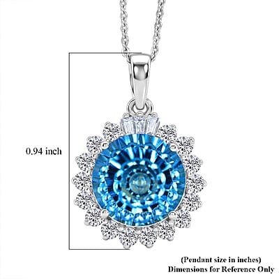 Certified & Appraised D'Joy Crazy Fire Cut Premium Swiss Blue Topaz and Moissanite 6.30 ctw Pendant Necklace in Rhodium Over Sterling Silver 20 Inches