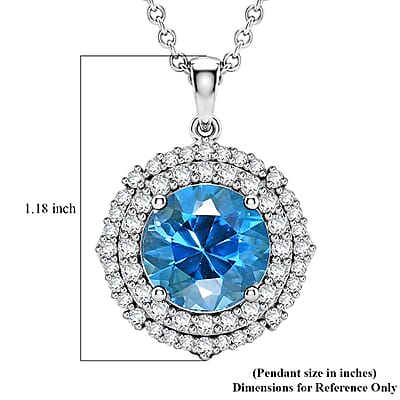 Certified & Appraised D'Joy Pinwheel Cut Premium Swiss Blue Topaz and Moissanite 8.00 ctw Pendant Necklace in Rhodium Over Sterling Silver 20 Inches
