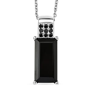 EverTrue Thai Black Spinel 10.00 ctw Midnight Crown Pillar Pendant in Platinum Bond with Stainless Steel Necklace 20 Inches