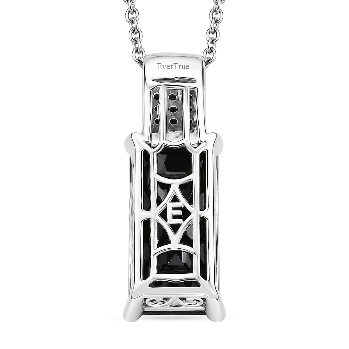 EverTrue Thai Black Spinel 10.00 ctw Midnight Crown Pillar Pendant in Platinum Bond with Stainless Steel Necklace 20 Inches