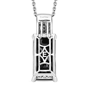 EverTrue Thai Black Spinel 10.00 ctw Midnight Crown Pillar Pendant in Platinum Bond with Stainless Steel Necklace 20 Inches