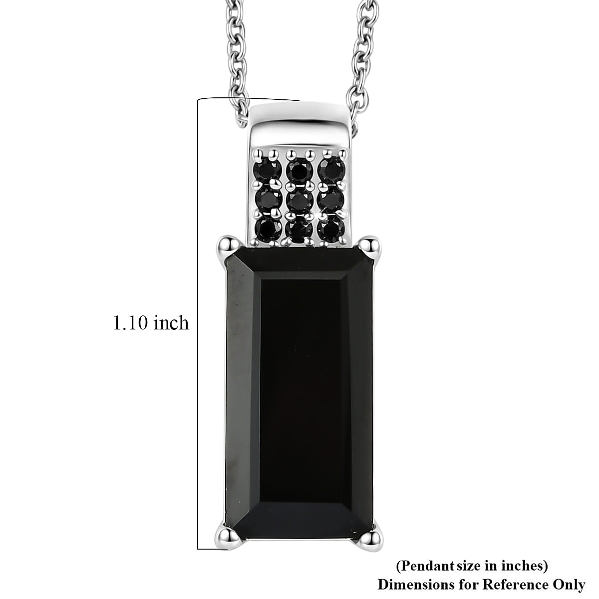 EverTrue Thai Black Spinel 10.00 ctw Midnight Crown Pillar Pendant in Platinum Bond with Stainless Steel Necklace 20 Inches