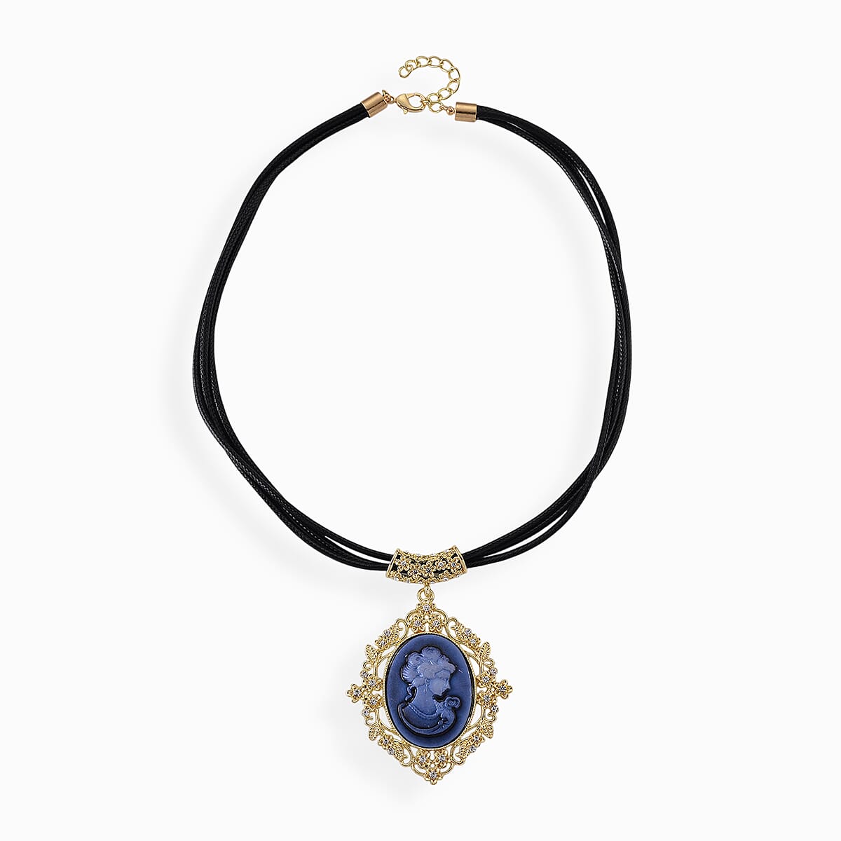 Blue Cameo, Austrian Crystal Necklace (20-22 Inches) and Earrings in Goldtone image number 4
