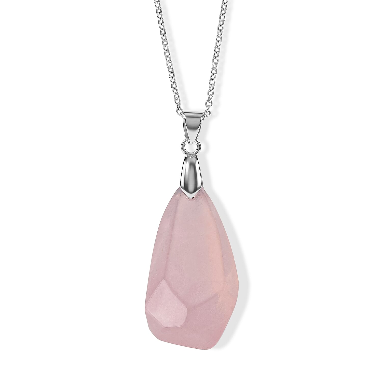 Galilea Rose Quartz 50.00 ctw Pendant Necklace (20 Inches) in Stainless Steel