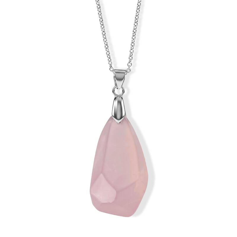 Galilea Rose Quartz 50.00 ctw Pendant Necklace (20 Inches) in Stainless Steel
