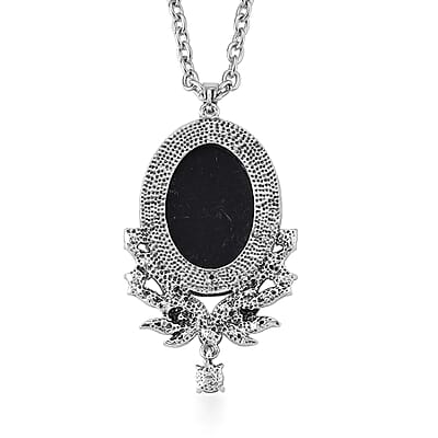 Blue Cameo, Blue Austrian Crystal Pendant in Silvertone with Stainless Steel Necklace (24 Inches)