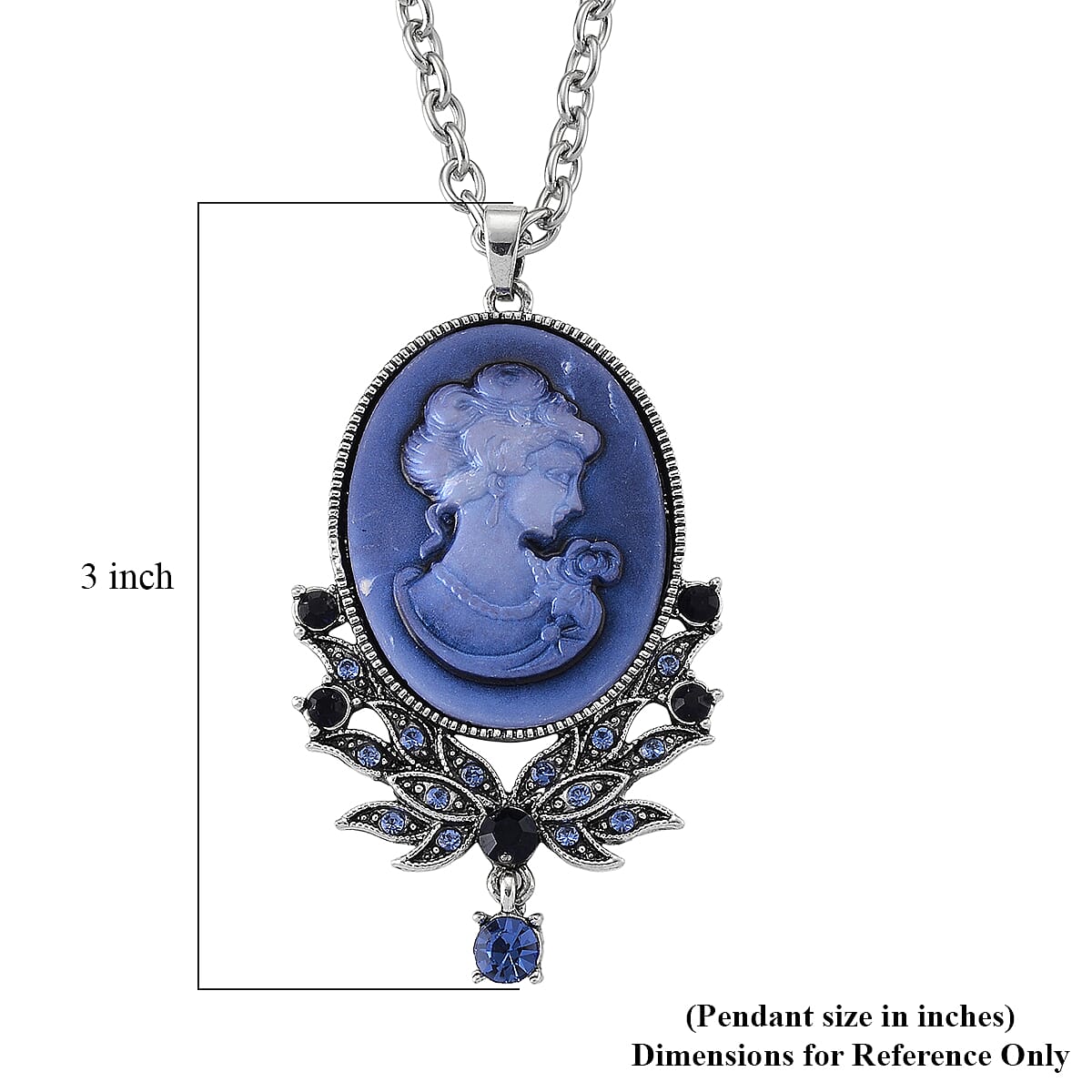 Blue Cameo, Blue Austrian Crystal Pendant in Silvertone with Stainless Steel Necklace (24 Inches) image number 6