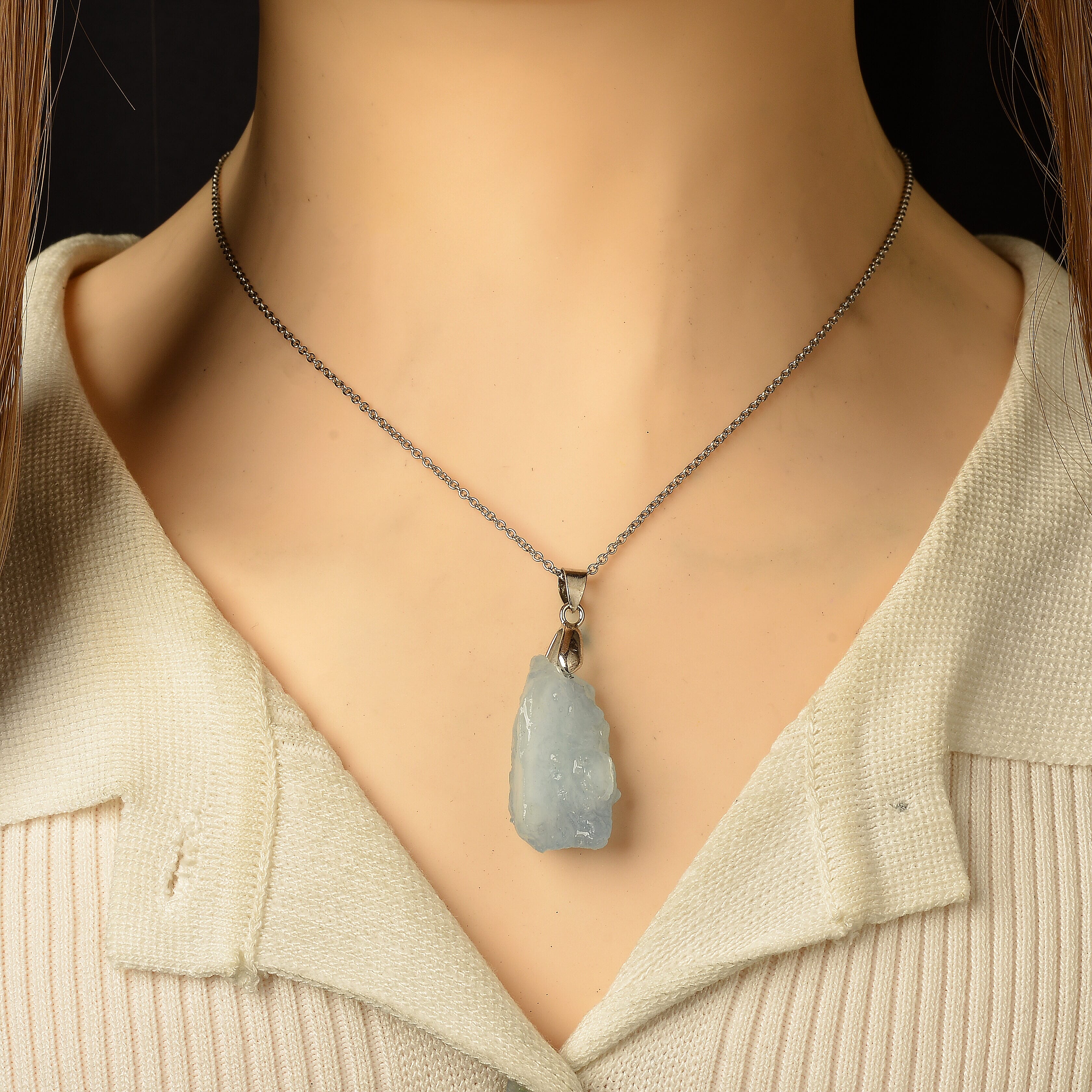 Aquamarine 40.00 ctw Pendant Necklace (20 Inches) in Stainless Steel